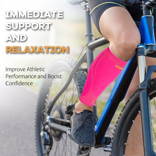 Copper Calf Compression Sleeves for Men Women, Shin Splint Relief, Grip - color: Pink, size: Medium