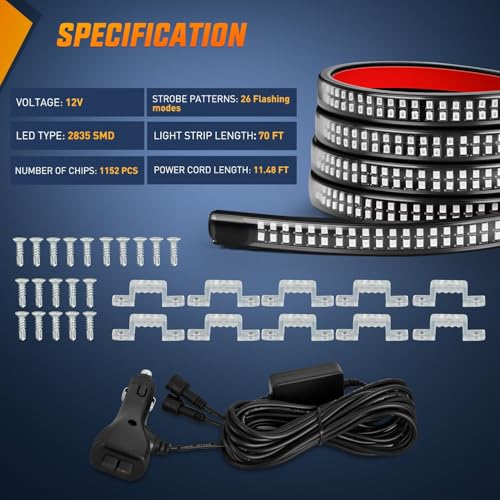 Nilight 2PCS 70 Inch Running Board LED Lights Strip Red Blue for Truck - color: Red Blue
