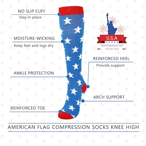 Junely Compression Socks for Women Knee High Socks Funny - color: Blue Star