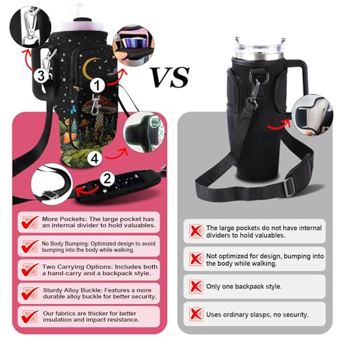 Stanley Carrier Bag for Stanley 40oz/30ozTumbler with Phone with 2 Adjustable Strap,3 Pockets Bottle Stanley Cup Carrier Bag & Case,Accessories for Hiking Travelling - color: Black Mushroom