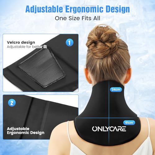 ONLYCARE Neck Ice Pack Wrap Gel - Upgraded Ice Packs for Neck Reusable - color: Black
