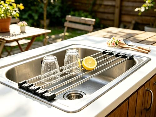 Ahyuan Roll up Dish Drying Rack Over The Sink Kitchen Roll up Sink Drying Rack Portable Dish Drainer Foldable Dish Drying Rack (Black, 17.8''X3.7'') - color: Black, size: Rectangle 17.8 inches x 3.7 inches