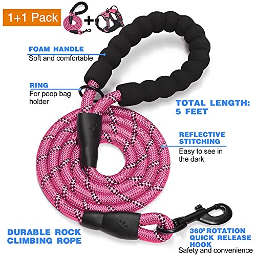 tobeDRI No Pull Dog Harness Adjustable Reflective Oxford Easy Control Medium Large Dog Harness with A Free Heavy Duty 5ft Dog Leash, Pink, S - color: Pink, size: Small
