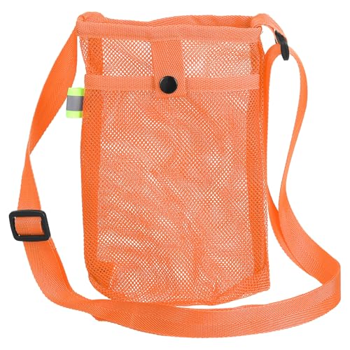 Uxcell Water Bottle Holder With Adjustable Shoulder Strap, Carrier Bag, Mesh Crossbody Carrier With Pocket for Sports, Hiking, Walking, Travel - color: Orange