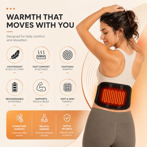 Heated Waist Belt, Cordless Lower Back Heating Pad, Black - size: 45 inches