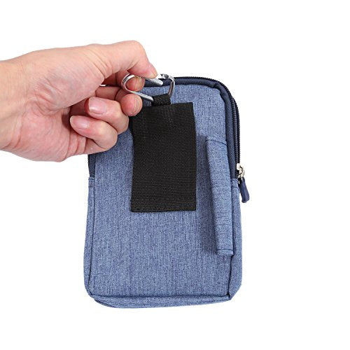 Small Cell Phone Holster with Belt Loop, Men Mobile Phone Belt Clip Pouch, Men's Bag Zippered Phone Belt Holder Phone Case with Clip Bumbag Protector Waist Pouch Wallet with Carabiner Hook Belt Loop - color: Blue