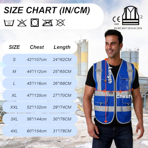 HYCOPROT High Visibility Safety Vest Hi Vis Reflective Construction Vests with Pockets for Men Women,Meets ANSI/ISEA Standard - color: Blue, size: XX-Large