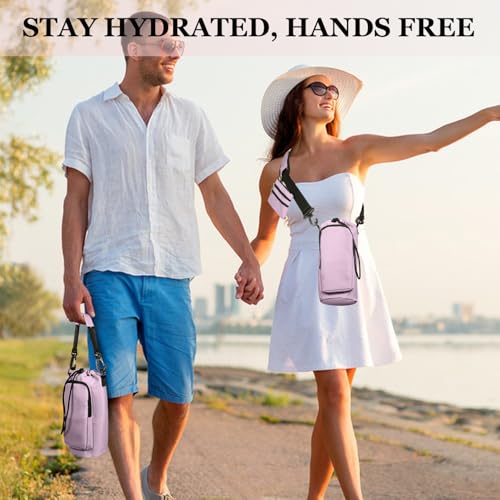 Insulated Water Bottle Carrier with Adjustable Strap - 25/32/40 oz Water Bottle Crossbody Bag with Small Purse for Hiking, Gym, Travel - color: Dusty Pink