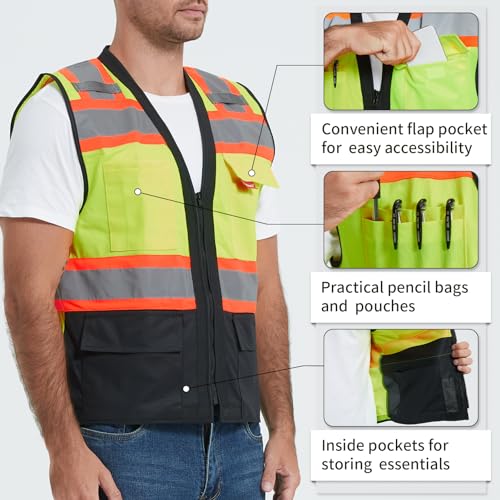 ProtectX High Visibility ANSI Class 2 Safety Vest with 6 Pockets - color: Neon Green - Solid Fabric 3-pack, size: X-Large