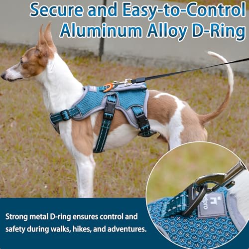 Escape Proof Dog Harness, No Escape No Pull Reflective Dog Harness with Durable Handle, Adjustable Heavy Duty Vest for Small Medium Large Dogs, Walking and Training (Blue,L) - color: Blue, size: L (Pack of 1)