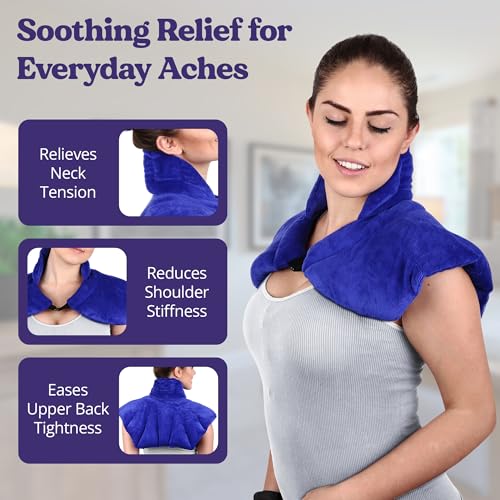 Microwavable Heating Pad for Neck, Shoulders, and Back by Joy & Grace | 5 Lb Weighted Neck & Shoulder Wrap | Moist Heat Therapy Pack for Relaxation and Comfort | Soft Micro-Mink Cover | Scented Blue - color: Blue, style: Scented