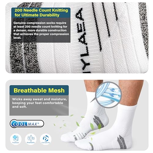 Hylaea Mens Quarter Running Socks for Athletic with Cushion Wicking Coolmax - color: White 3 Pairs, size: Large