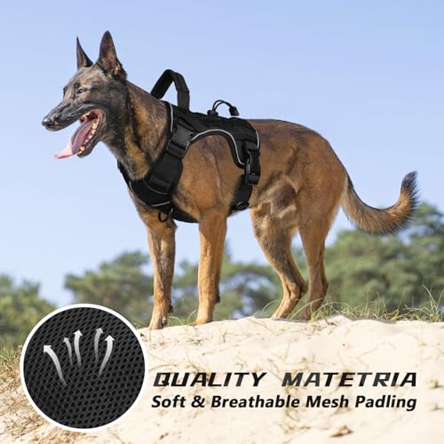WINGOIN Black Tactical Dog Harness for Medium Size Dogs,No Pull Dog Harness - color: Black, size: Medium: 30-50 lbs (Chest:24-28",Neck:17-19")