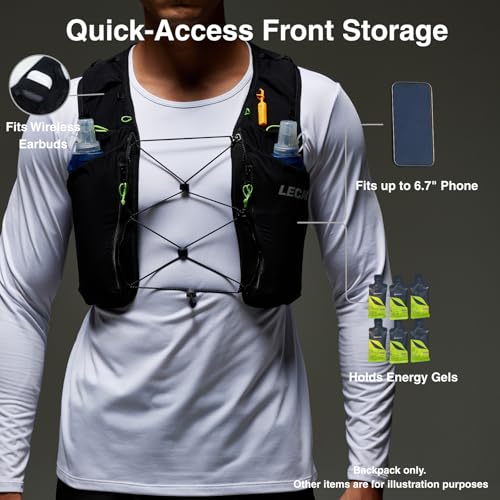 ROOT5 Running Hydration Vest 5L with 2 x 500ml Soft Flasks, Lightweight Running Vest with Water Bottles for Men and Women, Trail Running Pack - color: Black, size: S（2 Soft Flask）