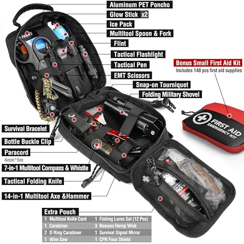 Survival First Aid Kit, 190 Pcs Survival Gear and Medical Supplies, Military IFAK EMT Molle Tactical Pouch for Outdoor, Camping, Hiking, Car, Vehicles and More