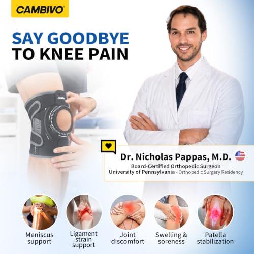 CAMBIVO Knee Brace with Side Stabilizers & Gel Pad, Open Patella Adjustable - color: Black, size: Large