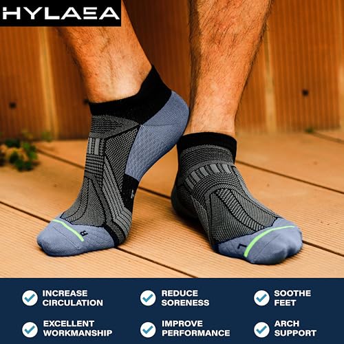 Hylaea Compression Ankle Socks for Running Athletic, Moisture Wicking - color: Blue 6 Pairs, size: Medium