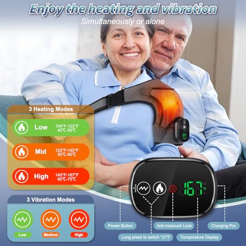Cordless Shoulder Massager with Heat and Vibration, 3 Heat & 3 Vibration - color: Grey