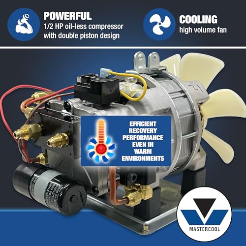 Mastercool 69400-CON Refrigerant Recovery Machine – Removes Contaminated R134a & R1234yf, Spark-Free Design, 30 lb DOT Tank