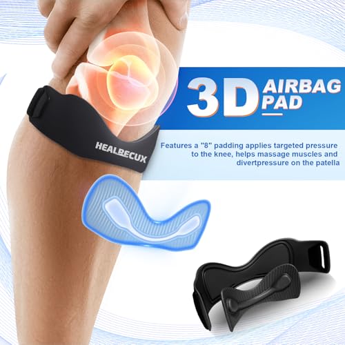 Healrecux Silicone Patellar Tendon Support Strap, Adjustable Non-Slip Patella Band Stabilizer Knee Brace for Jumpers Knee, Tendonitis, Basketball, Volleyball, Squats, Gray