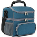 FlowFly Double Layer Cooler Insulated Lunch Bag Adult Lunch Box Large Tote Bag for Men, Women, With Adjustable Strap,Front Pocket and Dual Large Mesh Side Pockets - color: Lake Blue