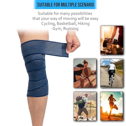 Extra Long Elastic Knee Wrap Compression Bandage Brace Support for Legs, Plantar Fasciitis, Stabilising Ligaments, Joint Pain, Squat, Basketball, Running, Tennis, Soccer, Football, Volleyball (Navy Blue) - color: Navy Blue