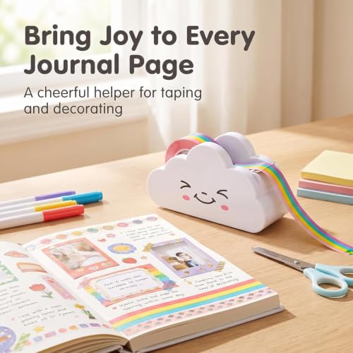 White Tape Desk Dispenser Cute Tape Dispenser Cloud Tape Cutter with Rainbow Novelty Tape Dispenser Holder for Home School Office Stationary Packaging Wrapping Craft Supplies Tape Dispensers