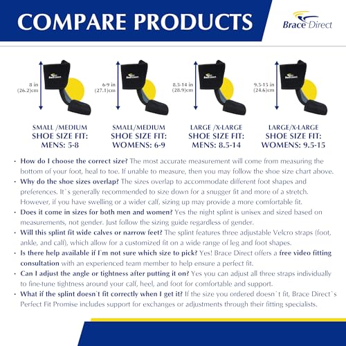 Brace Direct Dorsal Night Splint, Plantar Fasciitis, Achilles & Heel Pain - size: S-M