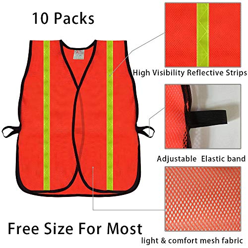 zojo High Visiblity Reflective Mesh Safety Vest Bulk 10 Pack - color: 10pcs-neon Orange Updated