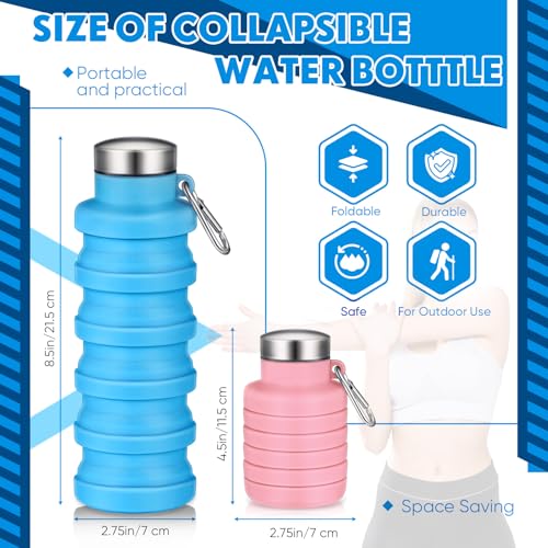 Baderke 2 Pcs Collapsible Water Bottles, 17oz, Pink, Blue - color: Pink, Blue