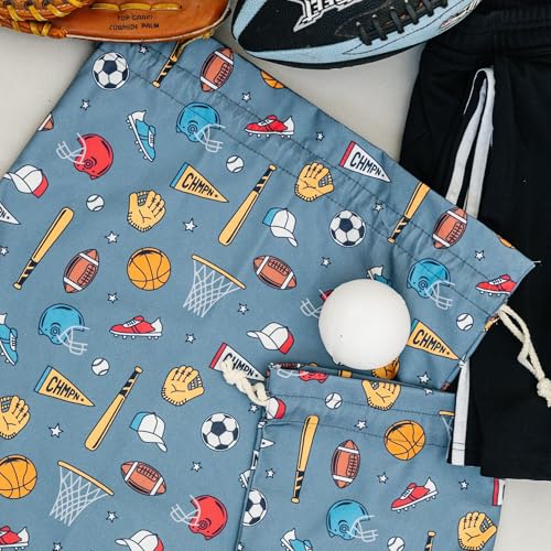 Gather & Knot Drawstring Gift Bags | 20" Large 12" Small | Premium Canvas | Reusable Fabric Wrap for Boy Birthday | Baseball Football Socccer | Sports - color: Sports