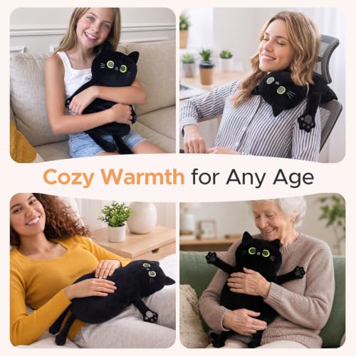 Microwave Heating Pad for Pain Relief, 17" x 9" Microwavable Heating Pads for Cramps, Back Pain, Neck Shoulder, Muscles, Knee, Joints, Natural Heat Pack Moist Heat, Black Cat - size: Medium Black Cat