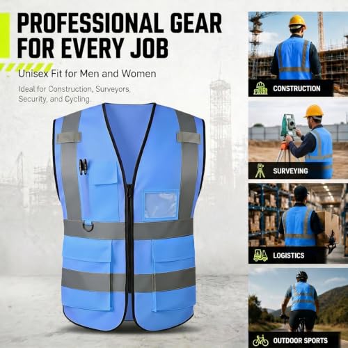 Safety Vest High Visibility Reflective Construction Vest - color: Blue, size: Small