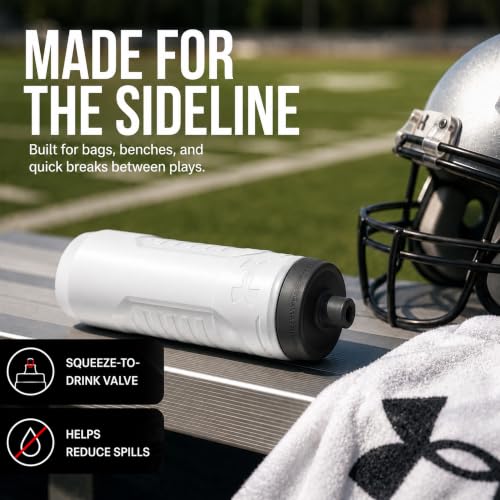 Under Armour Squeeze Water Bottles, 32 oz Water Bottles, Sideline Sports Water Bottle with Quick-Shot Lid, Quick & Easy Hydration, Gym Water Bottles, Squeeze Bottle, 1 32oz Bottle - color: White
