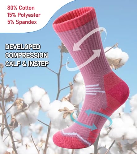 FNOVCO Women's Hiking Walking Running Crew Socks Thick Cushioned Athletic Compression Socks 5 Pairs - color: 5 Pairs Multicolor 02, size: 9-11
