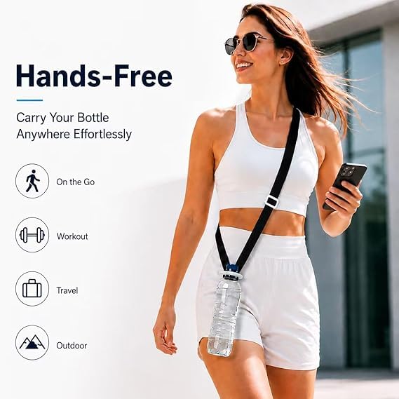4 Pack Water Bottle Holder Lanyard Adjustable Beverages Shoulder Strap - color: Black