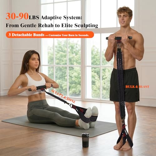 3-Tube Pedal Resistance Band w/Handles, 30/40LBS Sit Workout Gear - color: black, size: 30lbs