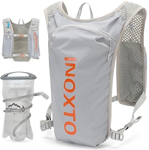 INOXTO Running Hydration Vest Backpack,Lightweight Insulated Pack with 1.5L Water Bladder Bag Daypack for Hiking Trail Running Cycling Race Marathon for Women Men - color: light gray orange