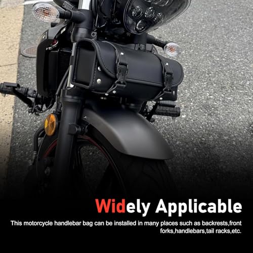 Motorcycle Fork Tool Bag, Leather Motorcycle Handlebar Bag, Waterproof Front Handlebar Storage Pouch, Universal Saddle Pouch for Most Autobike (Black)