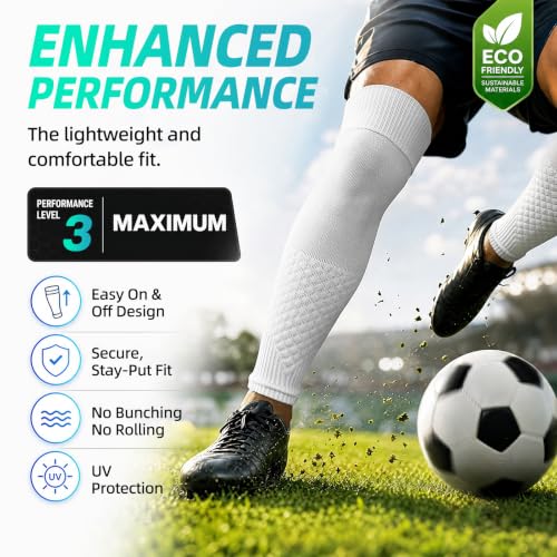 Aegend Soccer Leg Sleeves for Grip Socks, Compression Shin Guard Sleeves - color: White, size: Large