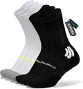 BRISIRA Coolmax Bamboo Viscose Compression Running Socks Crew Mid Calf - color: 3 Pairs Black 3 Pairs White, size: 9-13
