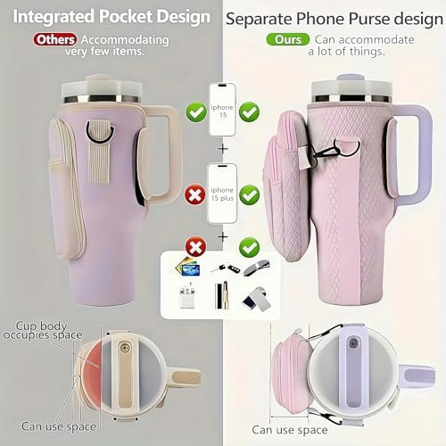 Water Bottle Carrier Bag with Phone Pocket for Stanley 40oz Cup Tumbler Crossbody Sling Pouch Adjustable Shoulder Strap Holder Sleeve for Stanley Cup Carry All Gym Hiking Walking Travel