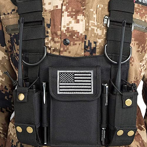 Radio Shoulder Holster Chest Harness Holder Vest Rig for Two Way Radio Chest Front Pack Pouch Walkie Talkie Case with Front Pouches for Kenwood Arcshell Retevis Baofeng UV-5R F8HP UV-82 - color: black