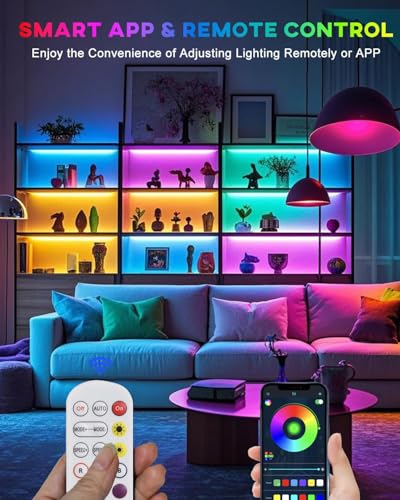 LED Strip Lights 4 Pcs 1.64FT RGB Small LED Light Strips Kit Dimmable RGB 5050 Color Changing Tape Lights TV Backlight Display Case Lights Shelves Lighting with APP & RF Remote and Power Supply - color: 4 x 16.4FT(6.56FT)