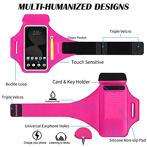 Running Armband with Earphone Pouch Fits Phones up to 6.9" - color: Rose (Up to 6.9''), size: Medium
