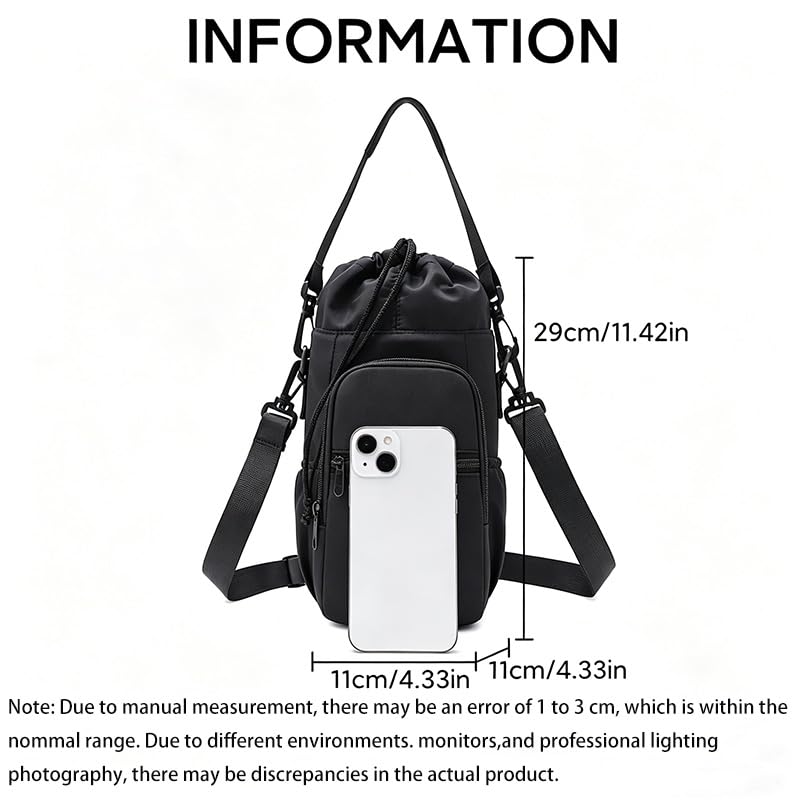 Initail Water Bottle Holder with Strap, Adjustable Multi-Function Water Bottle Bag for 32oz/40oz, Lightweight Shoulder Carrier for Hiking, Travel, Sports, and the Gym - color: BK-L