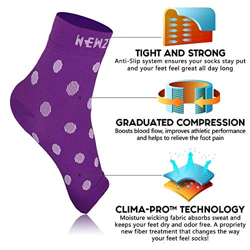 NEWZILL Plantar Fasciitis Socks Arch Support Foot Care Compression Sleeve - color: Purple With White Polka Dots, size: Small-Medium