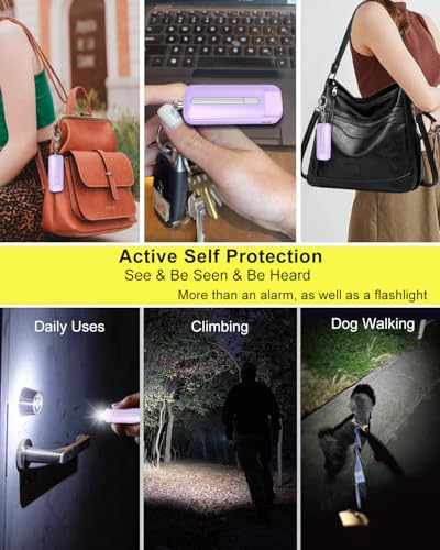 Personal Alarm for Women, Rechargeable with Safety Lights & Low Battery Notice, 130dB Siren with Extra Bright LED Flashlight Strobe Light for Emergency, Dual Light Sources Safety Keychain - color: purple
