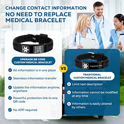 Medical Bracelets for Men Women with QR Code Medical Alert ID Bracelets - color: Obsidian Black