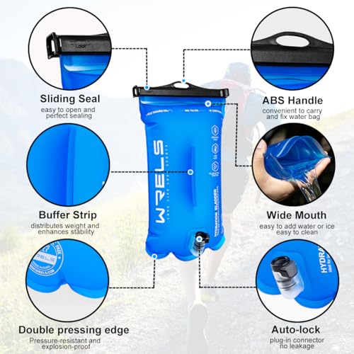WRELS 1L/1.5L/2L/3L BPA Free Hydration Bladder,Leakproof TPU Water Bladder for Hiking Backpack,Large Opening Water Reservoir Hydration Pack for Running Cycling Camping - size: 1L